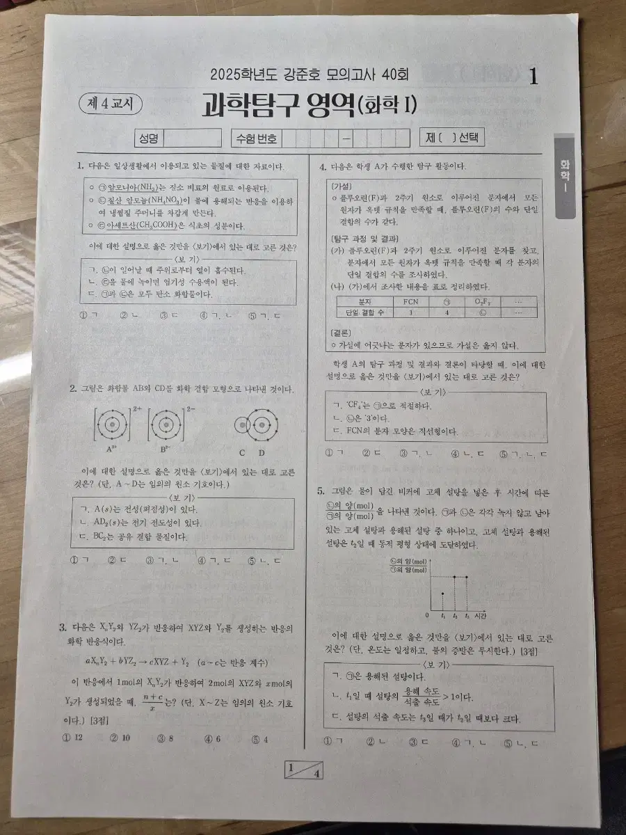 시대인재 화학1 강준호 모의고사